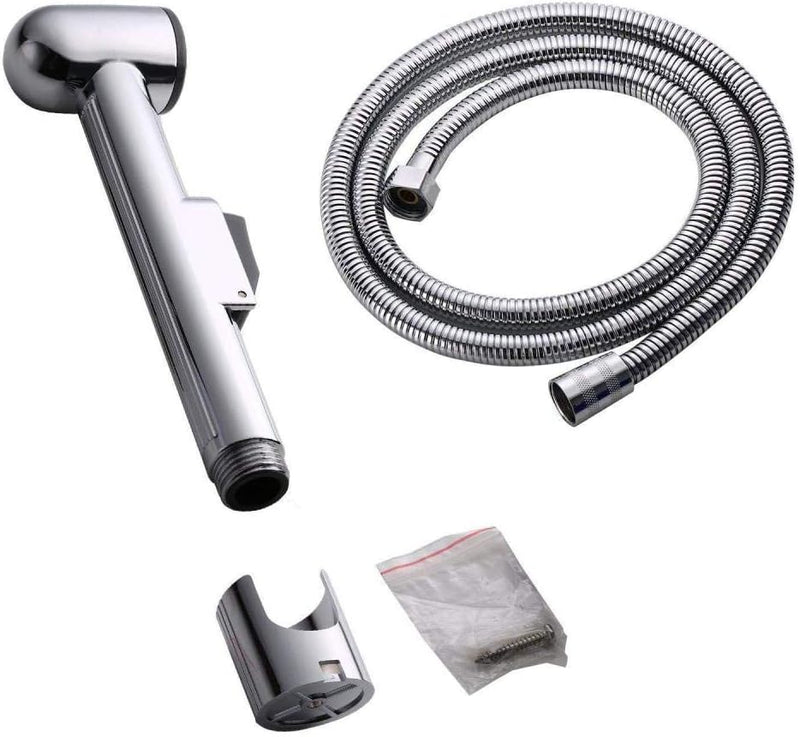 KEKEYANG Hand Held Bidet Sprayer Stainless Steel Spraye Toilet Bidet Shower Head with Hose and Bracket Holder - Galvanized Booster Spray Gun Set, Toilet Brush, Toilet Companion Spray Gun Bathroom