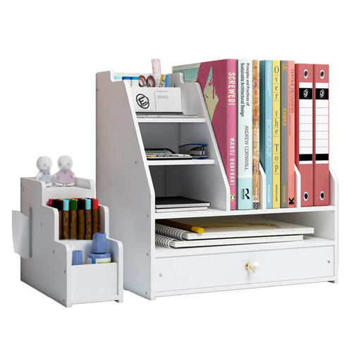 BlayaAdd Desk Organizer with Pen Holder, DIY White Office Stationery Desktop Storage Holder Sorter with Drawer for Home, Office and School (PB04)