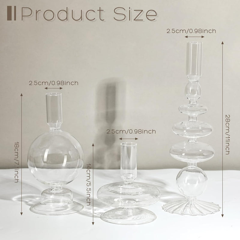 Rtteri 3 Pcs Glass Candlestick Holders Glass Taper Candle Holders Groovy Candlestick Wavy Glass Candlestick Holders Elegant Glass Candlestick Glass Vases for Home Party Centerpiece (Green)