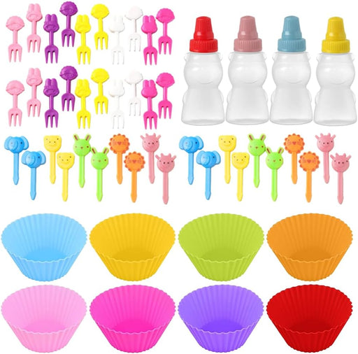 52 pcs bento lunch box kit, silicone cupcake liners, lunch box divider, for food separation and portion control