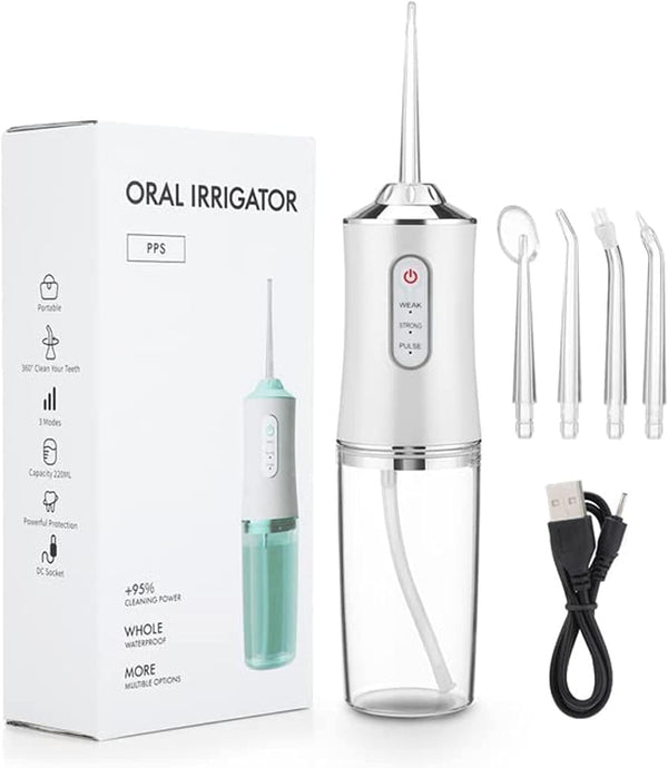 Portable Water Flosser, 220ml Tank, 3 Cleaning Modes, 4 Jet Tips, Waterproof