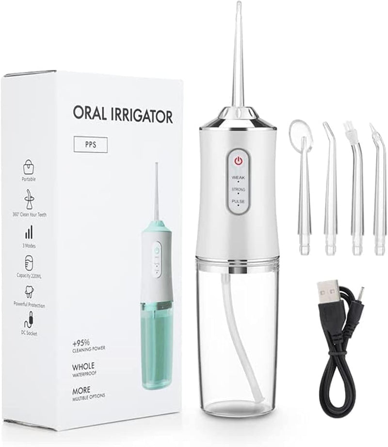 Portable Water Flosser, 220ml Tank, 3 Cleaning Modes, 4 Jet Tips, Waterproof