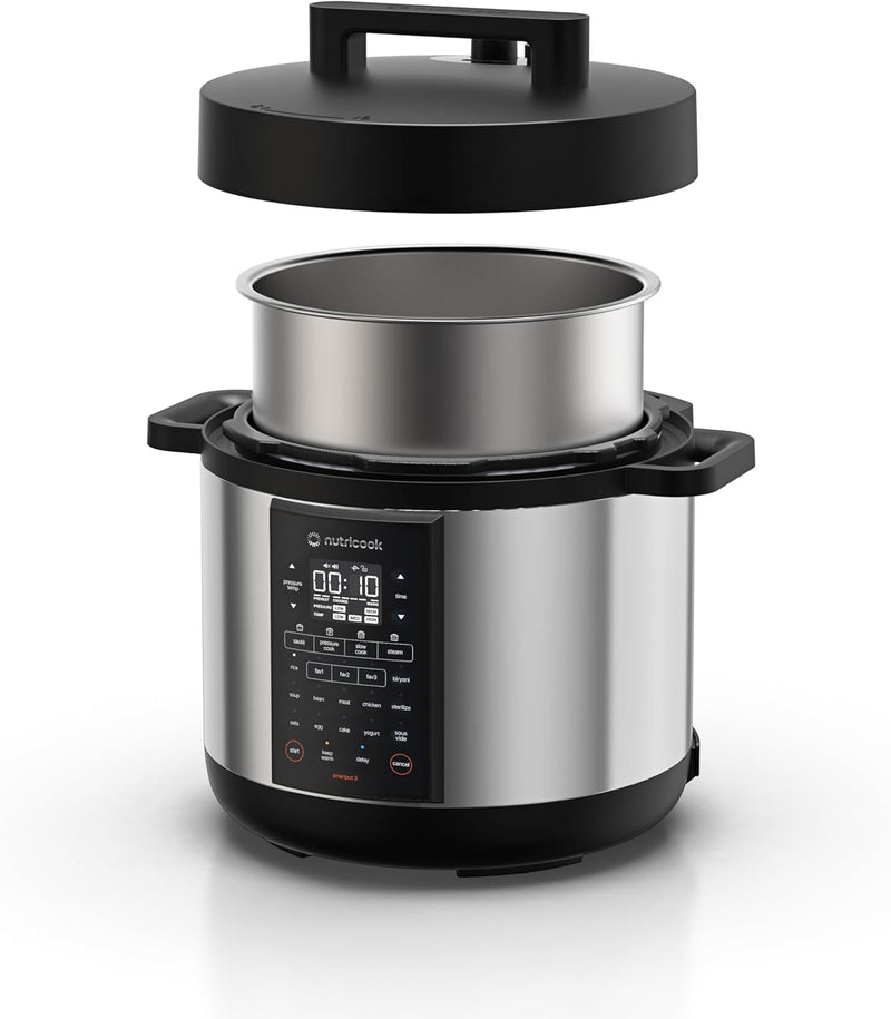 Nutricook Smart Pot 2 Rice Cooker, Steamer, Sauté Pot, Yogurt Maker & More,9 In 1 Electric Pressure Cooker, Slow Cooker,6 Liters, 12 Smart Programs With New Smart Lid