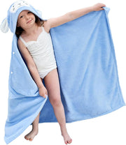 YumLock Kids Beach Towel for Boys Girls, 70x140cm, Absorbent Coral Fleece Bath Towel Wrap for 3-10 Year Olds, Toddler Pool Towel with Hood, Durable Star Design, Pink - Bunny Blue