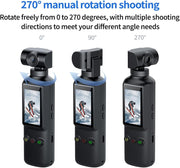 4K Pocket Sports Camera with WiFi & Touch Screen 270 Rotating Vlogging Cam, Time Lapse, Loop Recording, Built-in Mic & Speaker, 128GB TF Card Support Handheld Mini Video Camera for Travel & Vlog