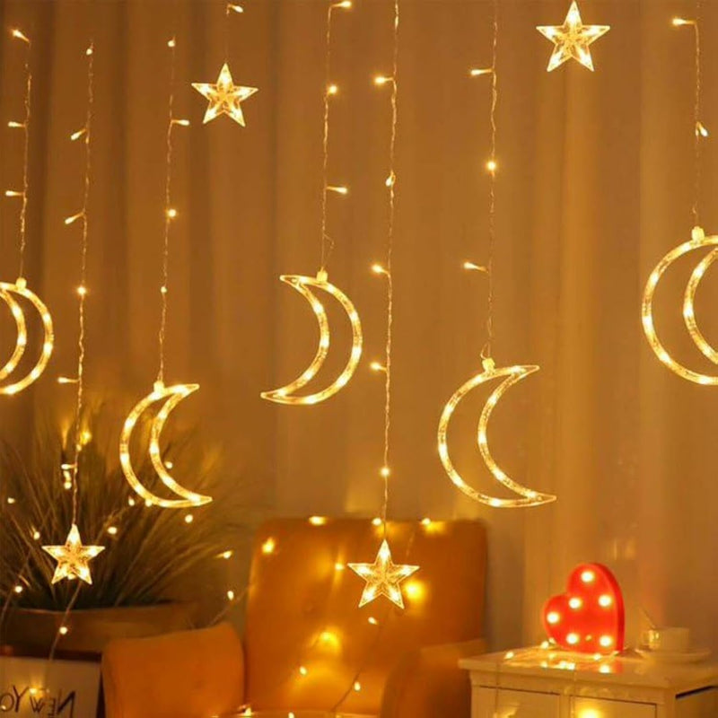 YU WELL EID Ramadan Decoration Lights, Star with Moon and serial lights, 3.5M Ramadan Lights with 8 Sequence Modes, comes with 220V. Celebration Lights (Stars with Mosque) - Half Moon