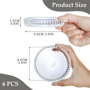 Angju Set of 6 Clear Glass Pillar Candle Holder Plates,10cm Round Glass Candle Plate, Gear Serrated Candle Tray Plates for Table Centerpieces,Party, Wedding and Home Decor