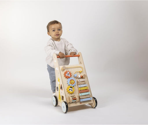 EUREKA KIDS Safari Wooden Baby Activity Walker W/Xylophone Push And Pull Walker Learning Activities Educational Toy For Boys And Girls Toddlers For 12M+