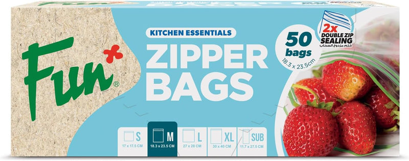 Fun Zipper Bags 18.3x23.5cm, Clear, Medium - Leak-Proof & Durable Kitchen & Food Storage Essentials(Pack of 50) - Medium - 50 pz