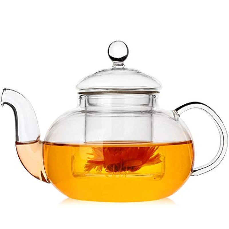 TAPIT 800ml Glass Teapot with Infuser, Borosilicate Glass Tea Kettle for Loose Leaf Tea, Transparent Teapot with glass Removable Infuser,Microwavable and Stovetop Safe (600ml-Round)