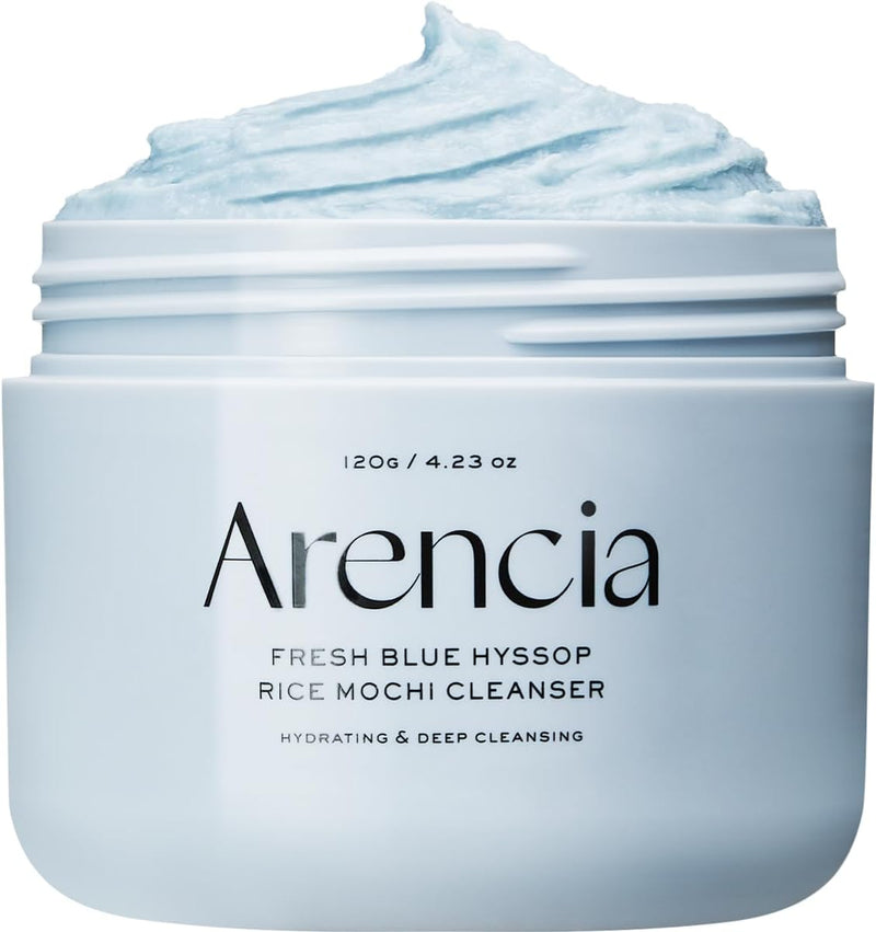 Rosehip Brightening Rice Mochi Face Cleanser & Daily Scrub - Moisturizing, Exfoliating & Deep-Cleansing - All Skin Types with Rice Powder & Rice Water (120g) - 120g Blue Hyssop