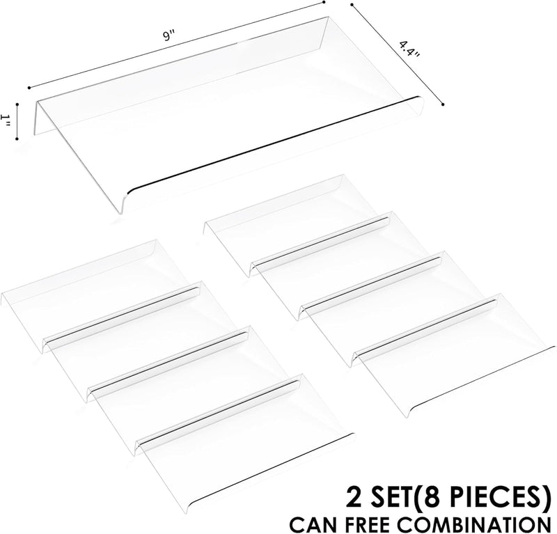 SKY-TOUCH Spice Drawer Rack, 4 Tier- 2 Set (8 Pcs) Expandable From 11" to 22" Clear Acrylic Seasoning Jars Drawers Organizer, Kitchen Drawers, Cabinets Countertops Expandable Storage for Spice Jars