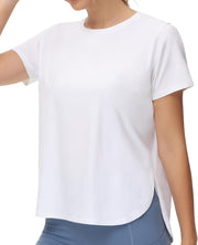 Women's Workout T-Shirts Loose Fit Short Sleeve Cotton Running Basic Tee Tops with Split Hem - White