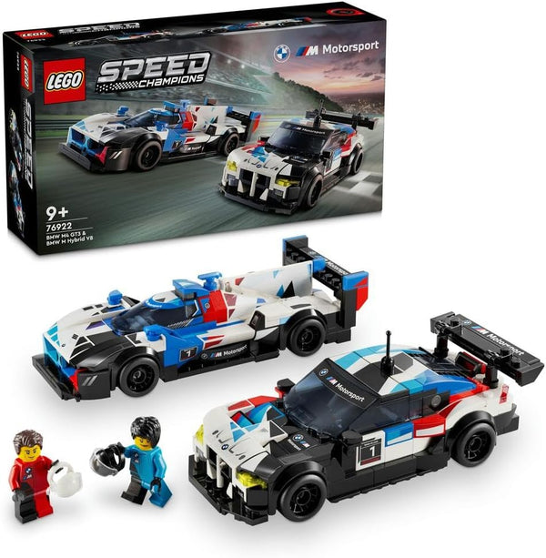 Speed Champions BMW M4 GT3 & BMW M Hybrid V8 Race Cars for 9 Plus Year Old Boys & Girls, Buildable Model Vehicles with 2 Driver Minifigures, Kids' Bedroom Decoration, Birthday Gift Idea 76922