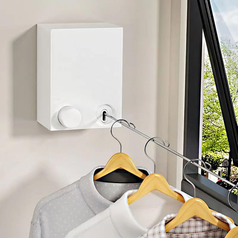 MUMOO BEAR Retractable Clothesline Stainless Steel Clothes Line Wall Mounted Telescopic Laundry Drying Line with 4.2 meters Adjustable Rope for Indoor Outdoor Balcony Laundry Room and Hotel (White)