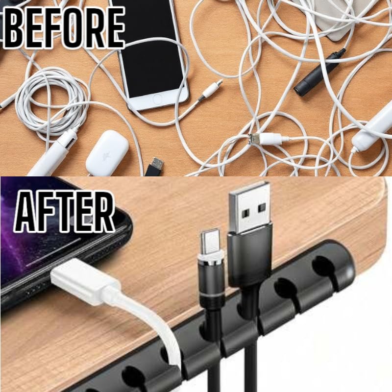 CIRCUIT GREEN 5-Pack Cable Clips, Black Self-Adhesive Cord Organizers, Perfect for Desk, Nightstand, Phone Charger, Computer, TV, Home & Office Cable Management (1, 1, 3, 5, 7 Slots)