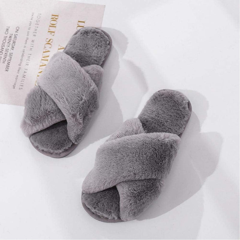 QETUOA Winter Women'S House Slippers Faux Fur Fashion Warm Shoes Woman Slippers Comfortable Home Furry Slippers- Beige