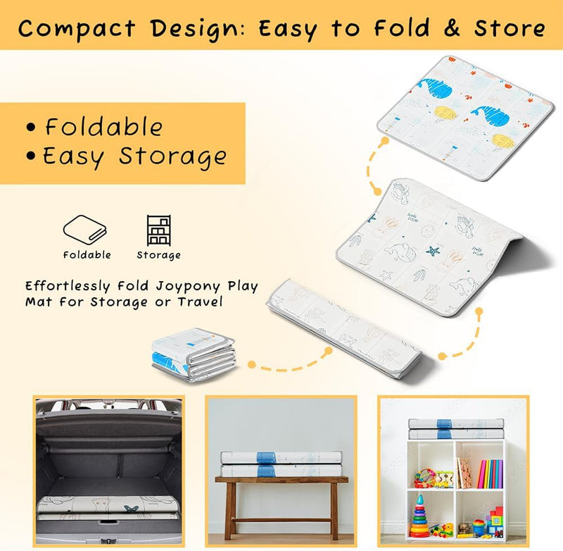Foldable Baby Play Mat, Featuring Safe Non-Peeling, Antislip XPE Foam Material With Reversible Design Ultra-light, Waterproof Features. Play Matt Baby for Infants N Toddlers - 59" x 59".