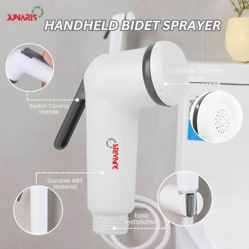 JUNARIS Handheld Bidet Sprayer Set for Toilet - شطاف تواليت Stainless Steel Shattaf with Premium Hose for Bathroom and Washroom | Chrome Shattaf Set Stainless Steel Hose (Classic)