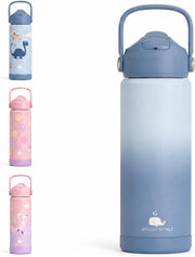 18oz Kids Water Bottle Stainless Steel with Straw Leak Proof Water Bottle for Kids School BPA-Free Blue Toddler Bottle with Silicone Base Insulated Water Bottle for Boys - mixed blue