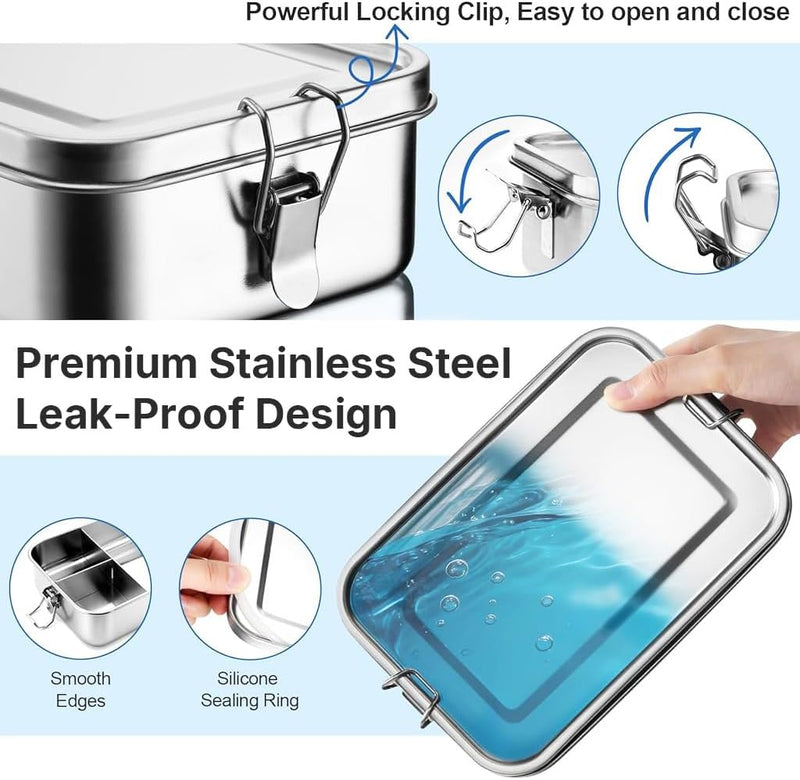 HASTHIP Stainless Steel Bento Box 850ml, Leak-Proof Lunch Box with Removable Compartment, Durable Portable Food Container for Kids and Adults, Dishwasher Safe Meal Prep Storage