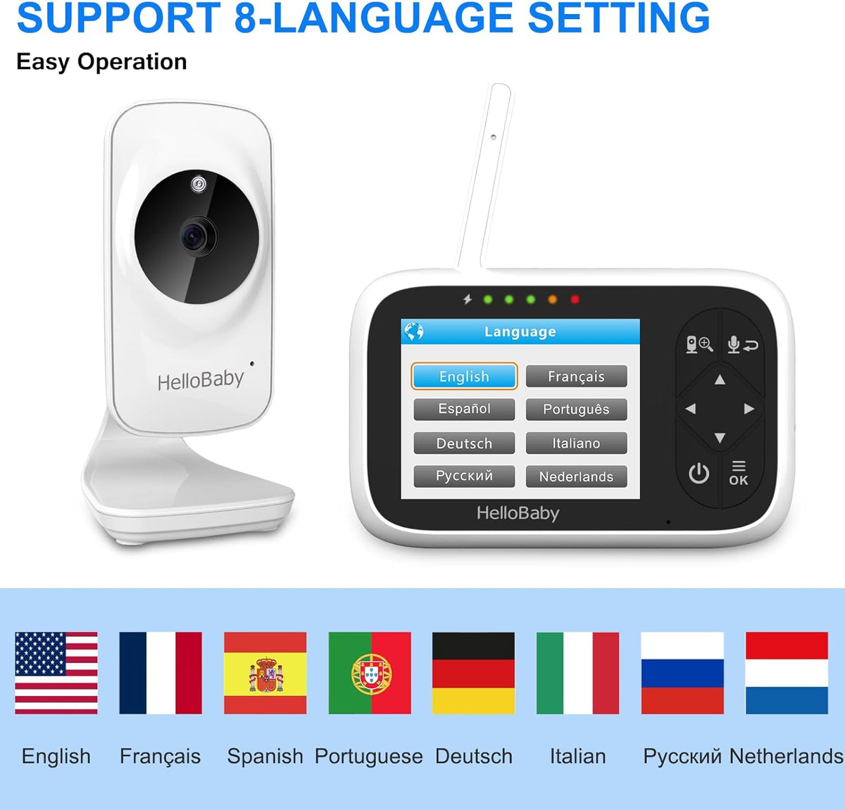 HelloBaby 3.2" LCD Digital Video Monitor with Night Vision, 2-Way Talk, VOX, 1000ft Range – image 5