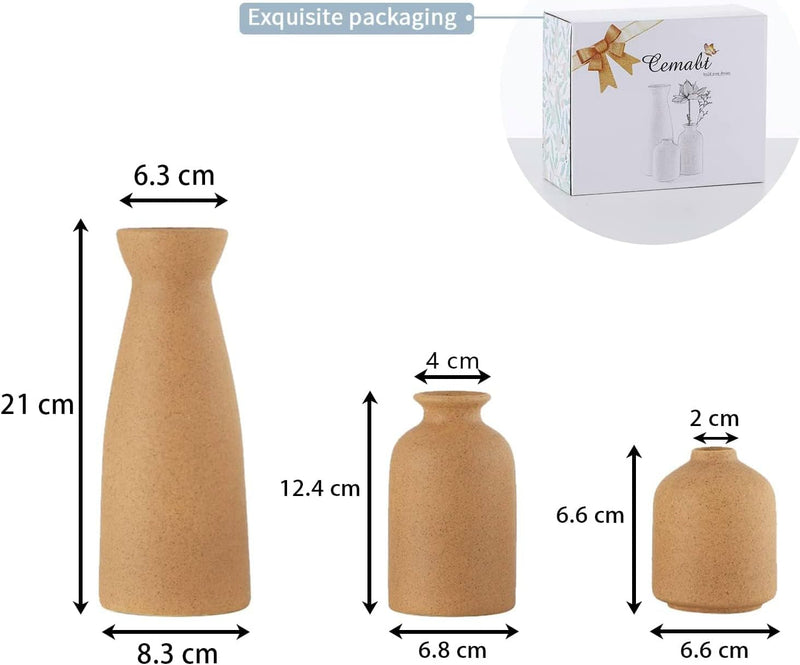 Heifgott Beige Ceramic vase Set-3 Small Flower vases for Decor,Modern Home Decor, Vases for Decor,Pampas Grass Vase,Dried Flowers Vases,Living Room,Table Shelf, Centerpieces Decoration
