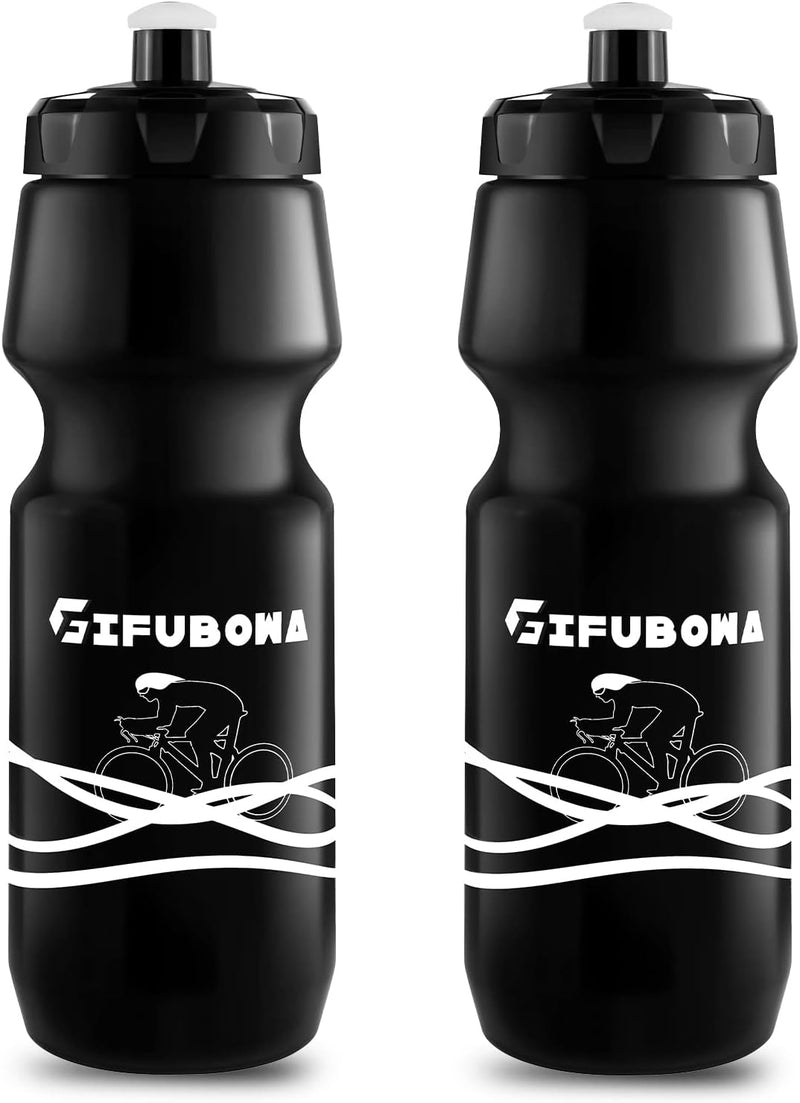 Bike Water Bottles 24oz Bicycle Mtb Road Mountain Bottle Squeeze 750ml Bpa Free for Cycling Sport 2 Pack - Black 2 pack