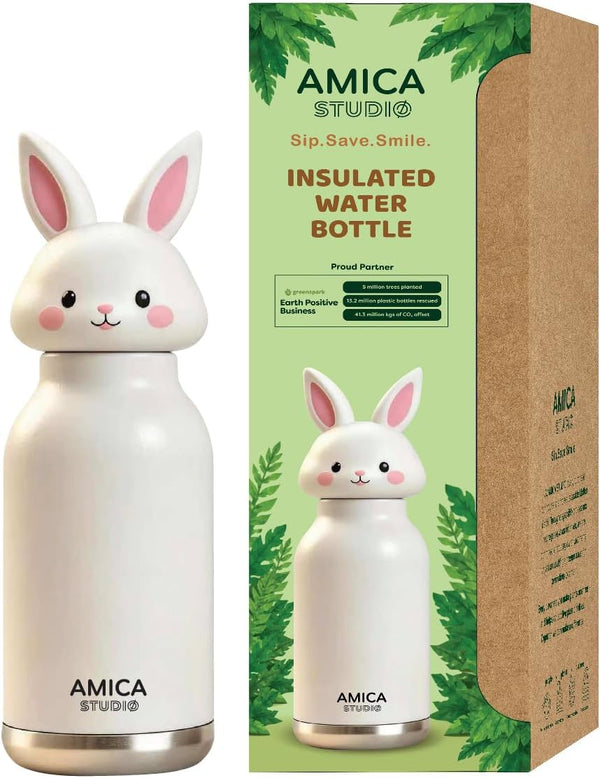 Kids Water Bottle 460ml Insulated Stainless Steel - AMICA STUDIO (BunBun Bunny)