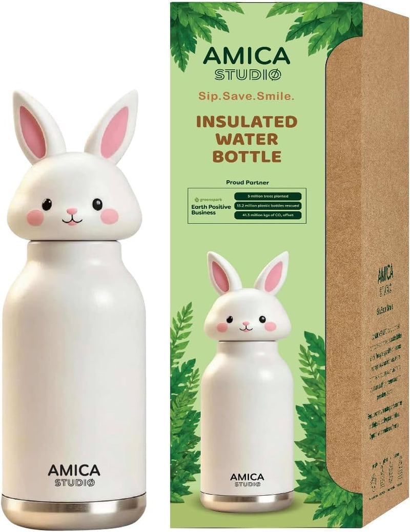 Kids Water Bottle 460ml Insulated Stainless Steel - AMICA STUDIO (BunBun Bunny)