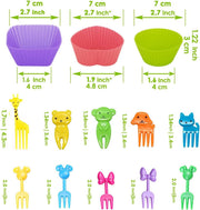 44 Pcs Bento Lunch Box Accessories for Kids,Includes 24 Pcs Thicken Silicone Cupcake Liners,20 Cute Animal Food Picks, Easy to Preparing Lunch and Make Lunchtime Fun with Our Kids