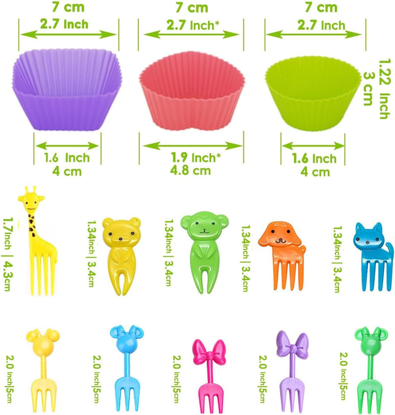 44 Pcs Bento Lunch Box Accessories for Kids,Includes 24 Pcs Thicken Silicone Cupcake Liners,20 Cute Animal Food Picks, Easy to Preparing Lunch and Make Lunchtime Fun with Our Kids