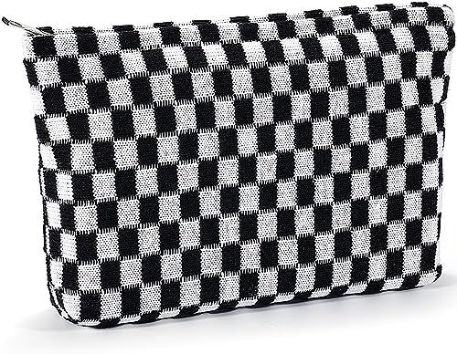 ZLFSRQ 3Pcs Checkered Makeup Bag for Women Large Cosmetic Bag Set Travel Toiletry Bag Makeup Pouch Bag for Purse Pink Zipper Storage Bag Organizer Cute Small Aesthetic Girls Car Essentials Bag
