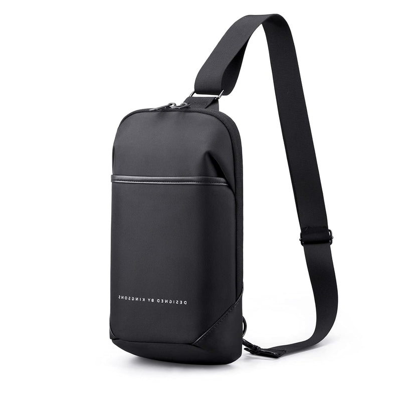Kingsons Sling Bag Small Crossbody Backpack for Men Waterproof Chest Shoulder Bags Casual Daypack for Travel Cycling, Ks3211, Small, Stylish Simple Black Sling Bag