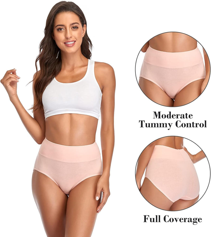 Women's Underwear, High Waist Cotton Breathable Full Coverage Panties Brief Multipack Regular and Plus Size