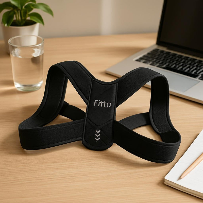 Fitto Adjustable Posture Corrector for Upper Back Support - Black