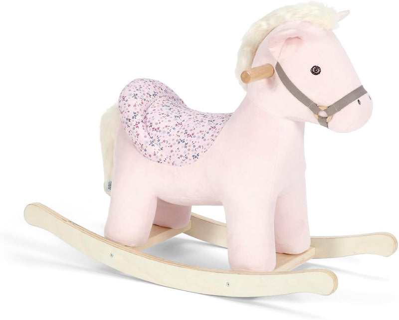 Mamas & Papas Rocking Horse Unicorn, Plush Pink Rocking Unicorn Horse Toy with Solid Wooden Base and Raised Seat, Nursery Staple - Belle