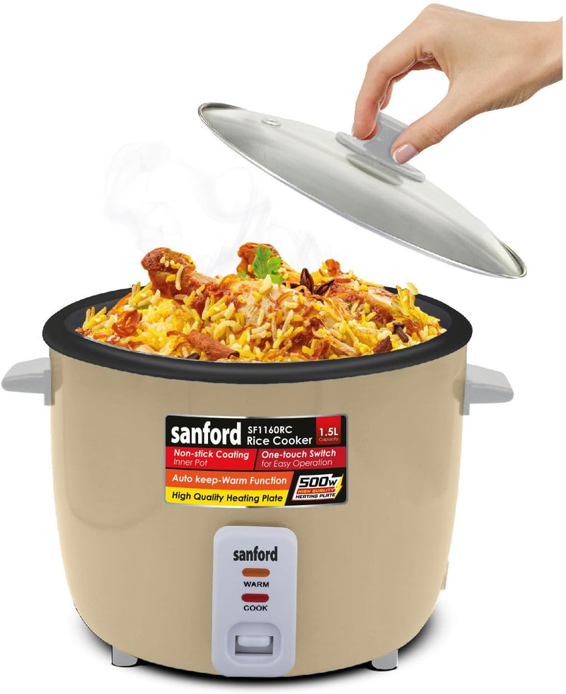 Sanford 1.5L Automatic Rice Cooker with Steamer & Keep Warm | 500W Power | Non-Stick Pot| (GREEN)