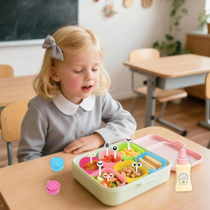 56 PCS Silicone Lunch Box Divider Set, Reusable Bento Accessories, Silicone Cupcake Liners for Baking
