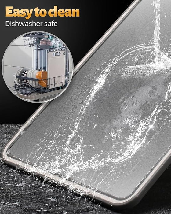 Stainless Steel Cutting Board Kitchen with Food-Grade Rice Husk Fiber, Titanium Cutting Board with Wheat Straw PP, Double-Sided, Easy-Grip Handle, 18x12 Inch