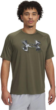 Mens Men's UA Tech Print Fill T-shirt UA M TECH PRINT FILL SS (pack of 1) - Marine OD Green / / Black