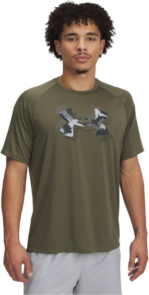 Mens Men's UA Tech Print Fill T-shirt UA M TECH PRINT FILL SS (pack of 1) - Marine OD Green / / Black