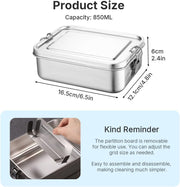 HASTHIP Stainless Steel Bento Box 850ml, Leak-Proof Lunch Box with Removable Compartment, Durable Portable Food Container for Kids and Adults, Dishwasher Safe Meal Prep Storage