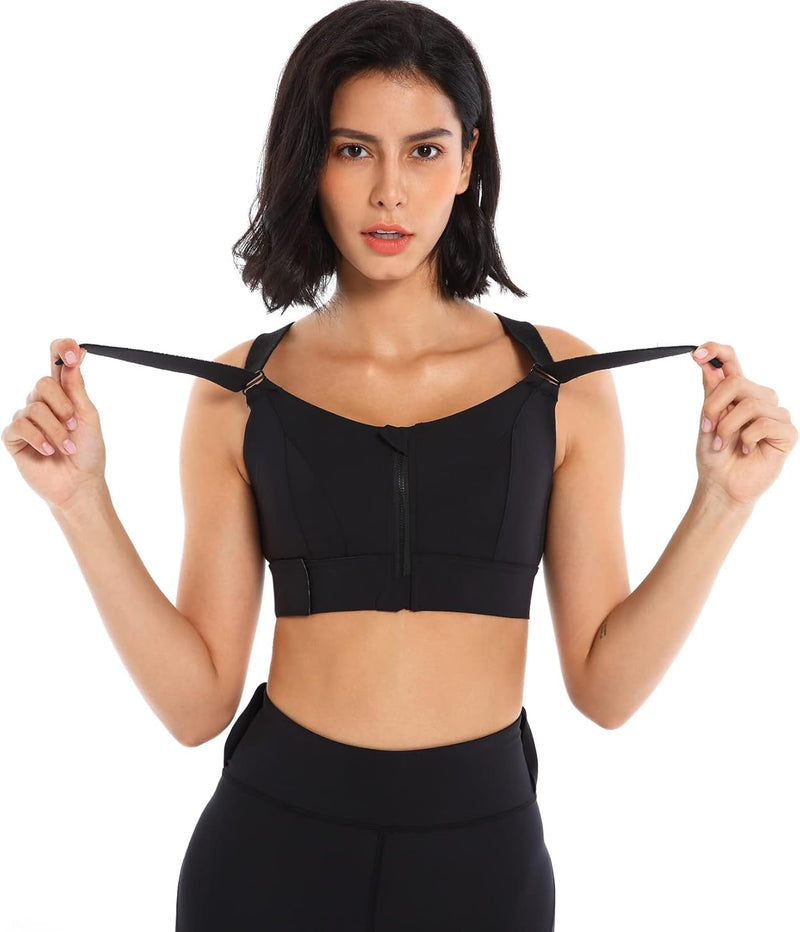 Sports Bra for Women High Impact Work Out Bra with Support Front Zipper Gym Padded Bras with Adjustable Straps