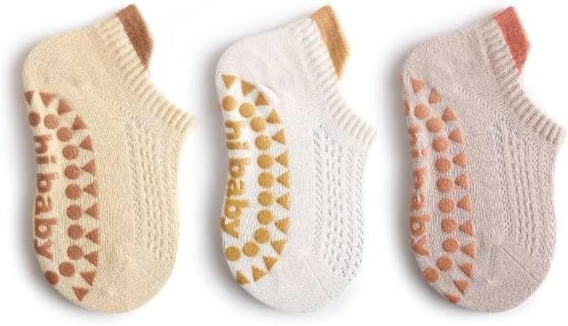Non-Slip Baby Socks Spring Summer Season - For Baby's Safe Steps - Soft Cotton - Grippy Soles - For Babies, Girls and Boys Toddlers (0-5) Years, 3PCS
