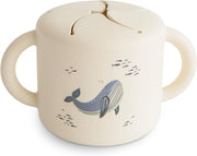 Silicone Baby Snack Cup with Handles - Easy-Grip Baby Cup with Soft Opening for On-the-Go Feeding, 400ml Spill-Proof Food-Grade Container for Baby Food & Snacks Cambridge Blue - Whales