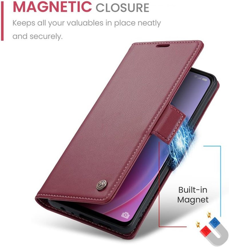 For Oppo A96 4G / A36 / A76 / K10 4G / Realme 9i 4G Leather Case RFID Blocking 3 Card Slot Mobile Cover - Red