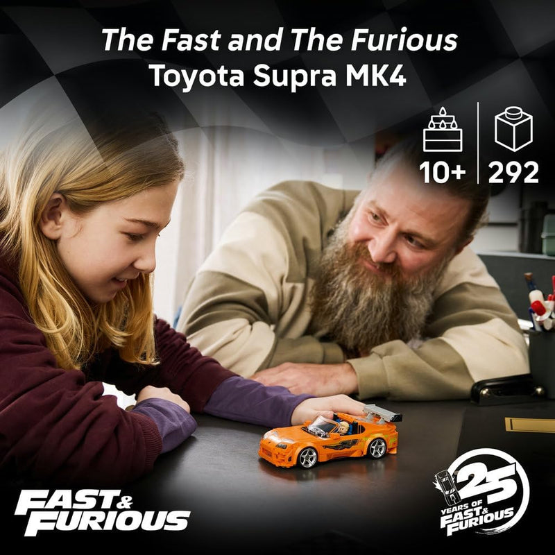 Speed Champions The Fast and The Furious Toyota Supra MK4 Car Toy - Model Kit w/Bryan O'Conner Minifigure - STEM Gift for 10+ Year Old Boys & Teenage Movie Fans - 77260