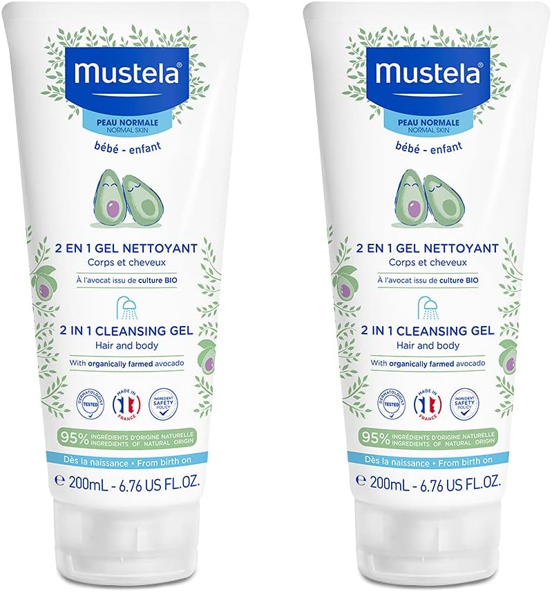 Baby 2-in-1 Cleansing Gel - Baby Body & Hair Cleanser - with Natural Avocado - Biodegradable Formula & Tear-Free - 200ml - Pack of 2