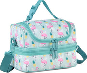 VASCHY Lunch Box Bag Men, Insulated Two Compartments Bento Cooler Bags for Adults/Women/Kids for School,Daycare,Kindergarten,Picnic Black - Flamingo